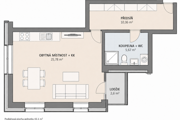 Apartmán 2.01 | Mlýn Herlíkovice | 43,1 m² + lodžie