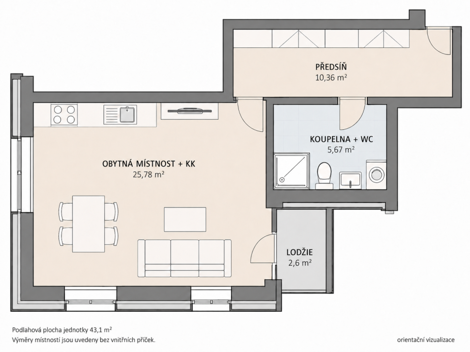 Apartmán 2.01 | Mlýn Herlíkovice | 43,1 m² + lodžie